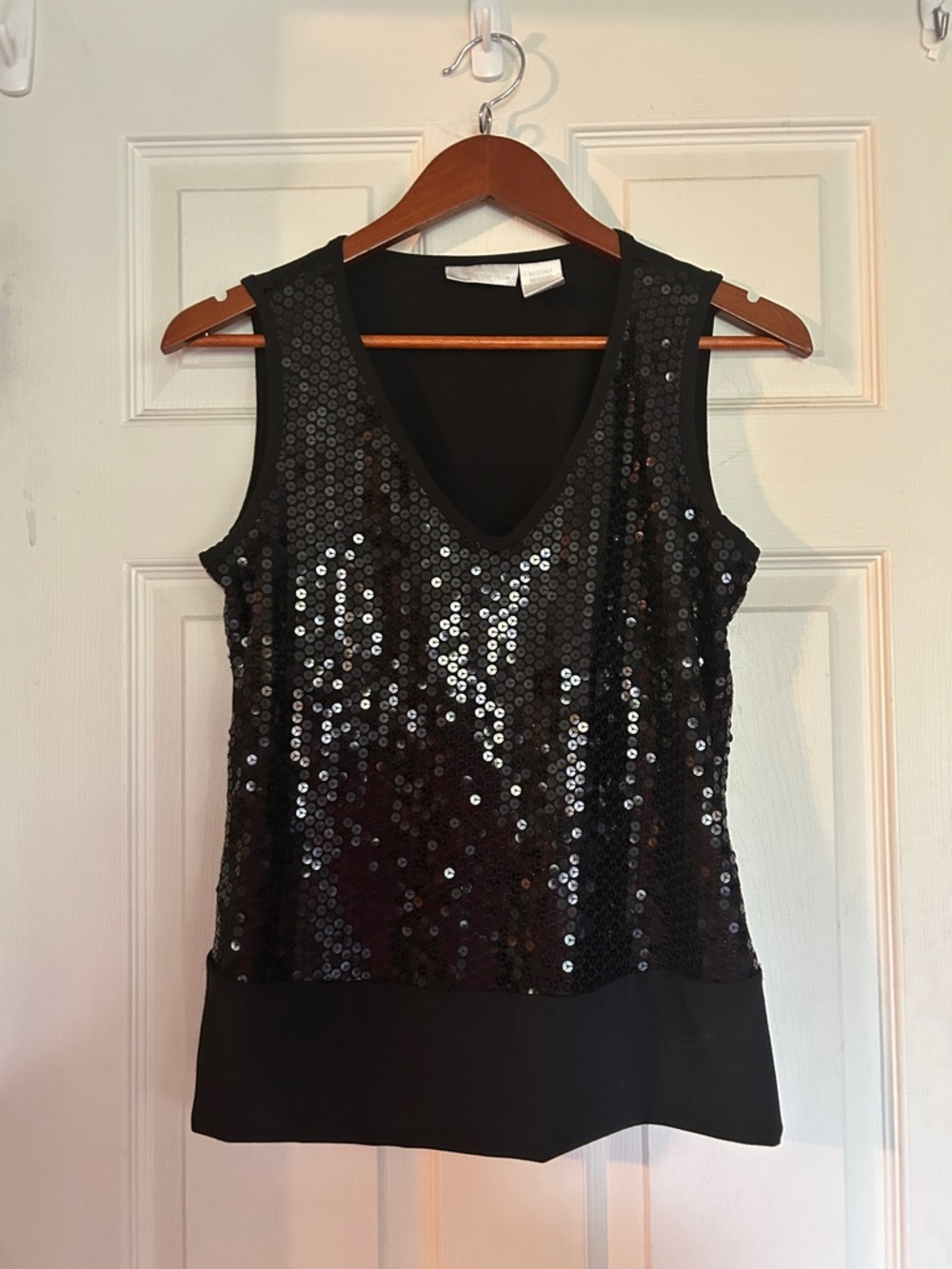 Worthington Black Sequin V-Neck Sleeveless Top